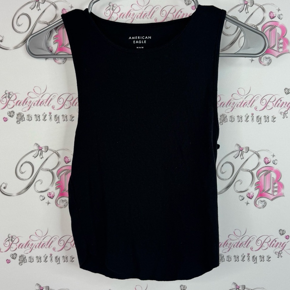 American Eagle Outfitters tank top ribbed comfy stretchy classic Black Tank Top